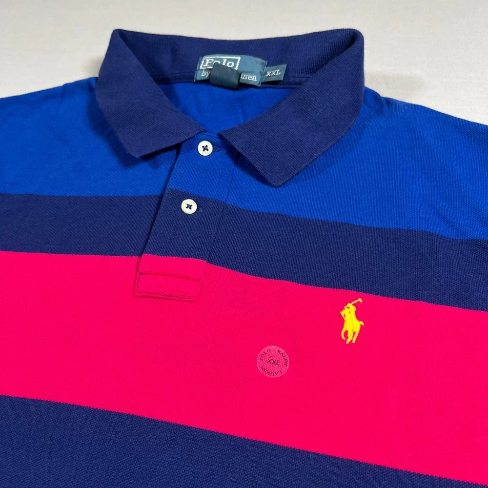 Polo Ralph Lauren Mens XXL Striped Polo Shirt Blue Multicolor Colorblock Rugby